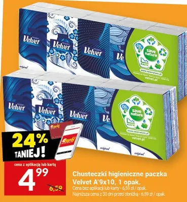 Chusteczki higieniczne paczka Velvet A'9x10 promocja w Twój Market