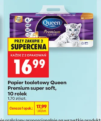 Papier toaletowy Queen Premium super soft 10-pak promocja w Biedronka
