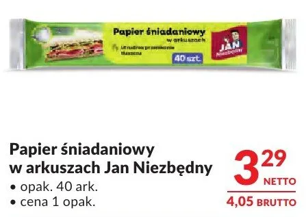Papier śniadaniowy w arkuszach Jan Niezbędny promocja w Makro