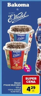 Deser Ptasie Mleczko Bakoma o smaku waniliowym z czekoladą mleczną promocja w Carrefour