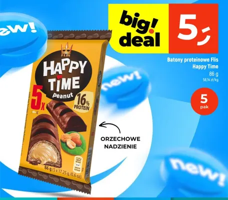 Batony proteinowe Flis Happy Time 5-pak promocja w Dealz