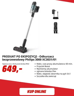 Odkurzacz bezprzewodowy Philips 3000 XC3031/01 po ekspozycji promocja w Media Markt