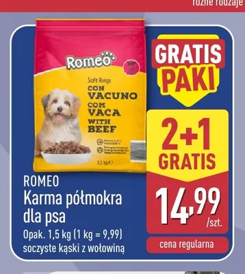 Karma półmokra dla psa soczyste kąski z wołowiną Romeo promocja w Aldi
