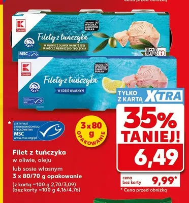 Filet z tuńczyka w sosie własnym K-Classic 3-pak 80g promocja w Kaufland