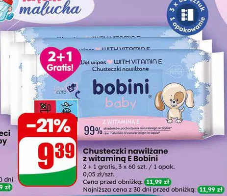 Chusteczki nawilżane z witaminą E promocja w Dino