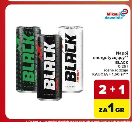 Napój energetyzujący Black Zero Sugar promocja w Carrefour Market