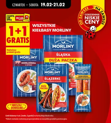 Wszystkie kiełbasy Morliny 1+1 GRATIS promocja w Biedronka