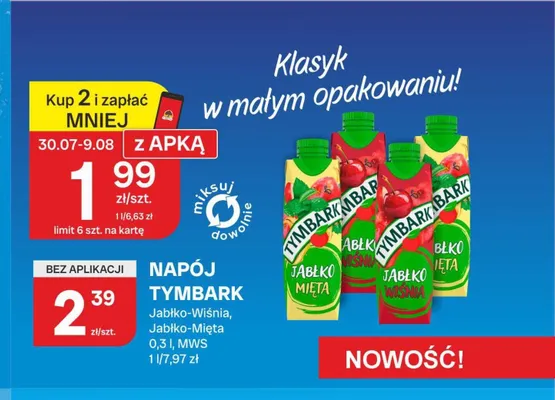 Napój Tymbark jabłko-wiśnia promocja w Chorten