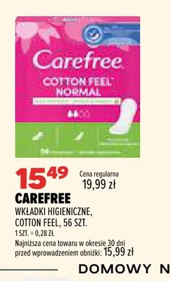 Wkładki higieniczne Cotton Feel Carefree promocja w Drogerie Natura