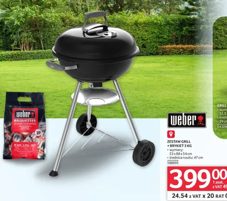 Zestaw grill Weber + brykiet 3kg 53x88x54cm średnica rusztu 47cm 588895 promocja w Selgros