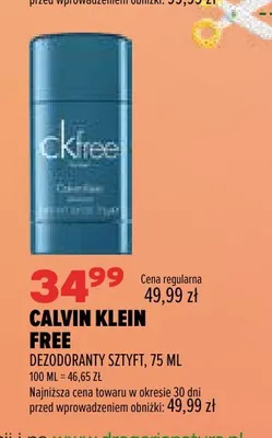 Dezodorant sztyft Calvin Klein Free promocja w Drogerie Natura