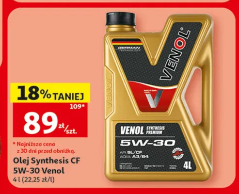 Olej silnikowy Venol Synthesis CF 5W-30 promocja w Auchan