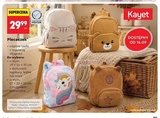 Plecaczek z motywem kapibary 29x24x10 cm Kayet promocja w Biedronka