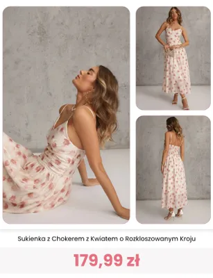 Sukienka z chokerem z kwiatem o rozkloszowanym kroju Renee promocja w Renee