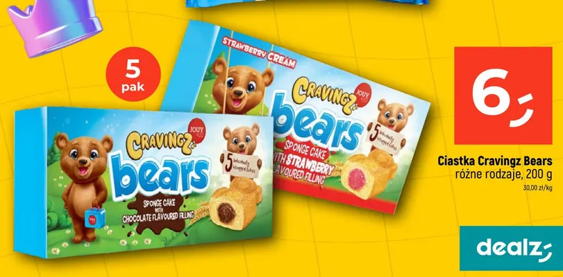 Ciastka Cravingz Bears z nadzieniem truskawkowym 5-pak promocja w Dealz