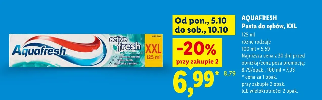 Pasta do zębów Aquafresh XXL promocja w Lidl