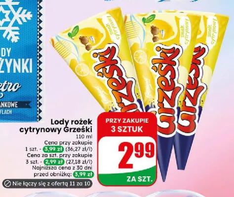 Lody rożek cytrynowy Grześki promocja w Dino