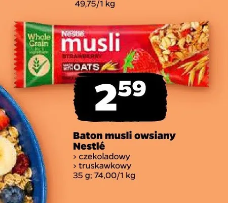 Baton musli owsiany Nestlé truskawkowy promocja w Netto