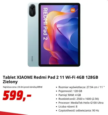 Tablet Xiaomi Redmi Pad 2 11 Wi-Fi 4GB 128GB zielony promocja w Media Markt
