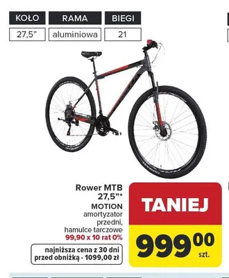 Rower MTB MOTION 27,5" amortyzator przedni hamulce tarczowe promocja w Carrefour