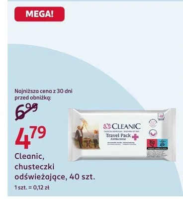 Chusteczki odświeżające Cleanic Travel Pack Antibacterial promocja w Rossmann
