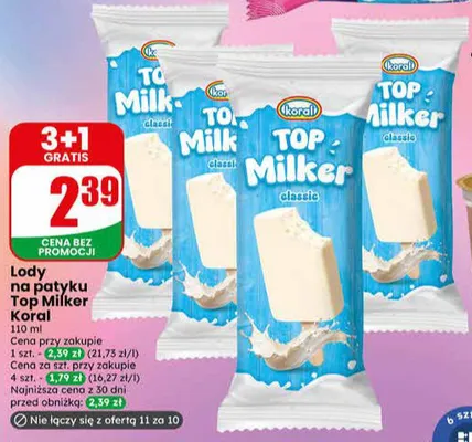 Lody na patyku Top Milker classic Koral promocja w Dino