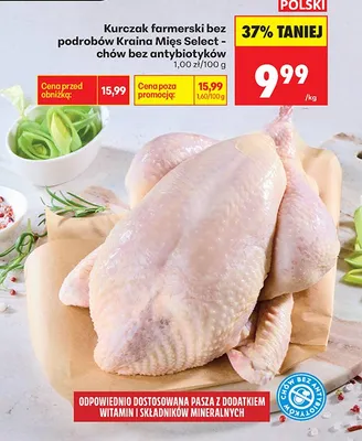 Kurczak farmerski bez podrobów Select - chów bez antybiotyków promocja w Biedronka