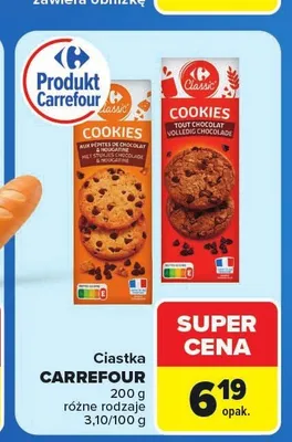 Ciastka Cookies z czekoladą Carrefour Classic promocja w Carrefour Market
