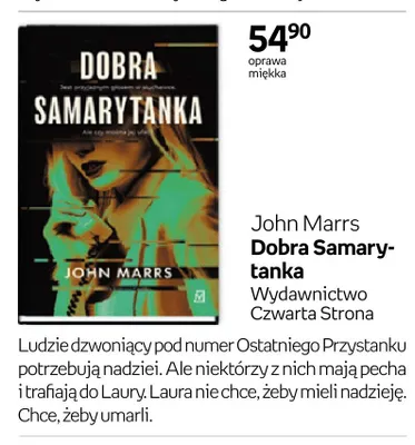 Książka John Marrs Dobra Samarytanka Wydawnictwo Czwarta Strona oprawa miękka promocja w Empik