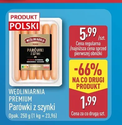Parówki z szynki Wędliniarnia Premium promocja w Aldi