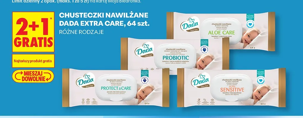 Chusteczki nawilżane Dada Extra Care Ultra Sensitive promocja w Biedronka