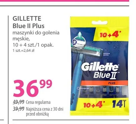 Maszynki do golenia męskie Gillette Blue II Plus 14-pak promocja w Hebe