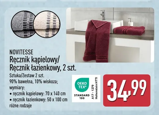 Ręcznik łazienkowy 2-pak Novitesse 50x100 cm promocja w Aldi