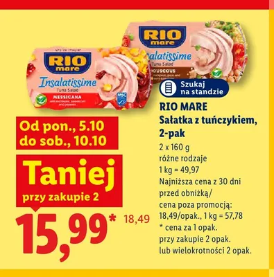 Sałatka z tuńczykiem Insalatissime Messicana Rio Mare 2-pak promocja w Lidl