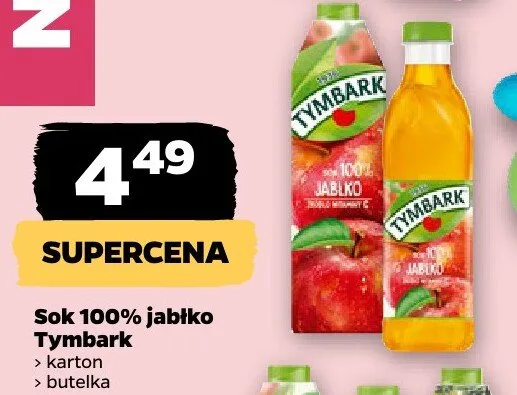 Sok 100% jabłko Tymbark promocja w Netto
