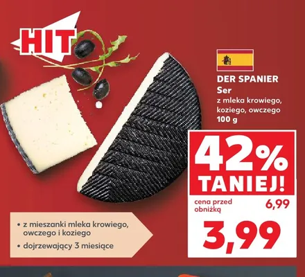 Ser z mleka krowiego, koziego i owczego Der Spanier promocja w Kaufland