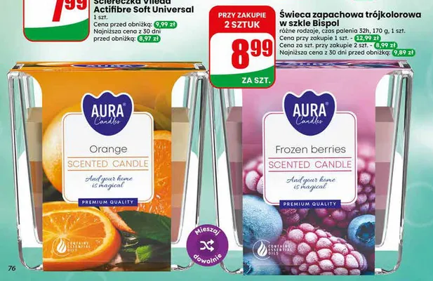 Świeca zapachowa trójkolorowa w szkle Aura Frozen Berries promocja w Dino