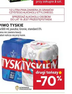 Piwo bezalkoholowe Tyskie 0% 4-pak 500ml promocja w Stokrotka
