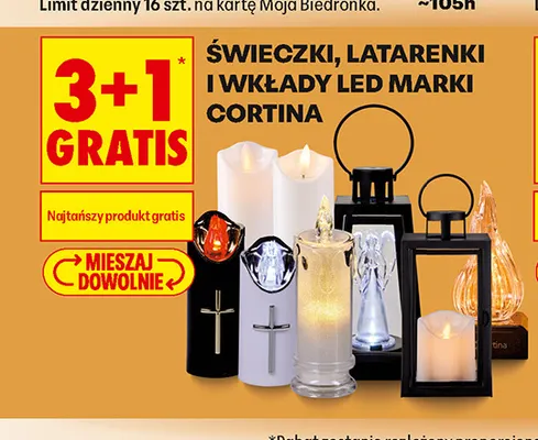 Świeczki, latarenki i wkłady LED Cortina promocja w Biedronka