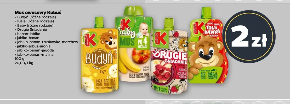 Mus owocowy Kubuś Budyń banan-jabłko promocja w Netto
