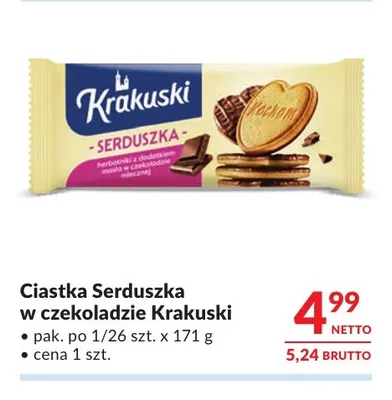 Ciastka Serduszka w czekoladzie Krakuski promocja w Makro