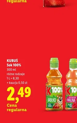 Sok 100% Jabłko Kubuś promocja w Lidl