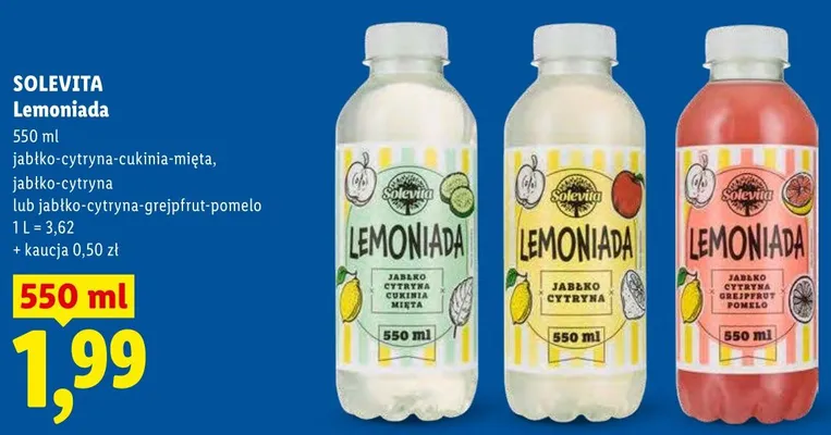 Lemoniada Solevita jabłko-cytryna-grejpfrut-pomelo promocja w Lidl