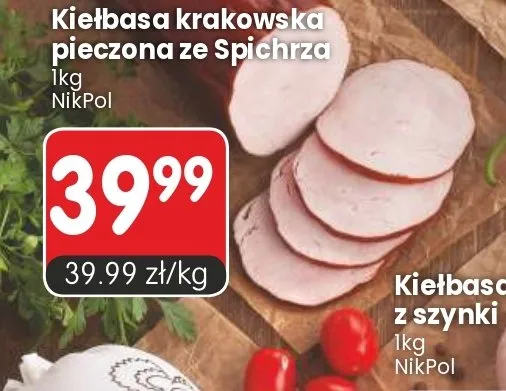Kiełbasa krakowska pieczona ze Spichrza NikPol promocja w Market Point