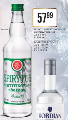 Spirytus rektyfikowany zbożowy Kaliski 95% promocja w Dino