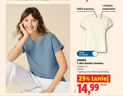 T-shirt damski z bawełny Esmara promocja w Lidl