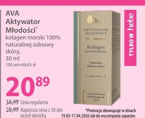 Kolagen morski 100% naturalnej odnowy skóry Aktywator Młodości promocja w Hebe