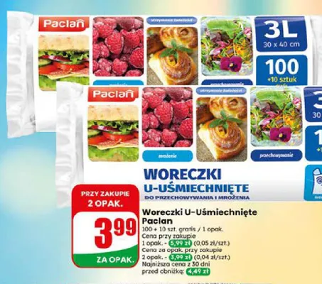Woreczki do przechowywania i mrożenia Paclan U-Uśmiechnięte 3 l promocja w Dino