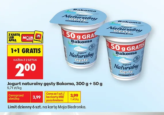 Jogurt naturalny gęsty Bakoma promocja w Biedronka