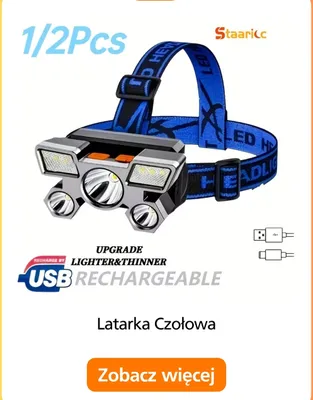 Latarka czołowa Staaricc USB promocja w Temu